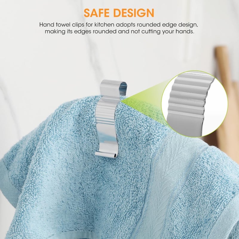 AIEVE 4 Pcs Stainless Steel Towel Clips,Hand Towel Clips for Kitchen or Bathroom, Towel Holder Clips for Towel Rack,Oven Handle, Dishwasher, Stove - Image 3